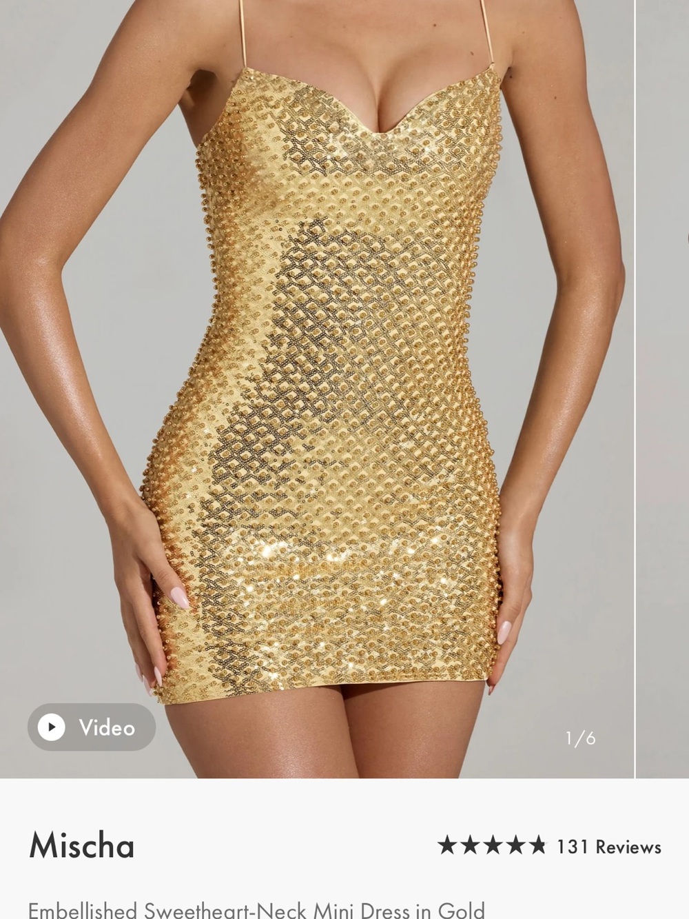 Gold Embellished Sweetheart Mini Dress
